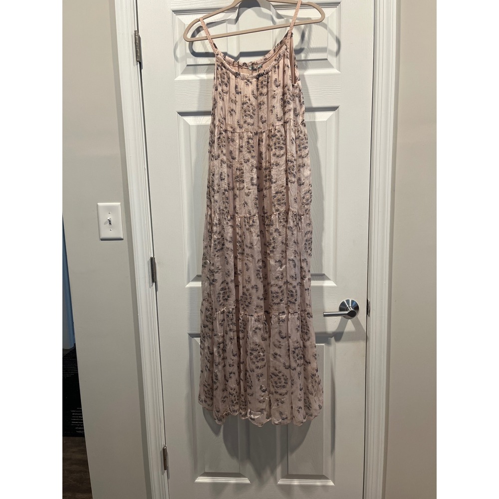 Elena Baldi Italy Silk Blend Tiered Maxi Dress Blush Pink Floral Print Medium